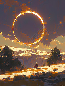 藏寨太阳环藏在山上插画