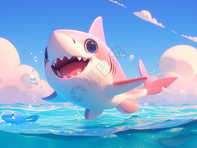 大白鲨飞出水面的鲨鱼插画