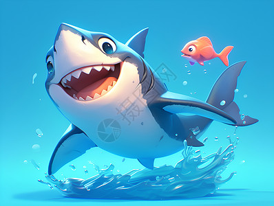 大白鲨鲨鱼和小鱼插画