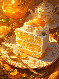 奶油圆形面包阳光下的蛋糕插画