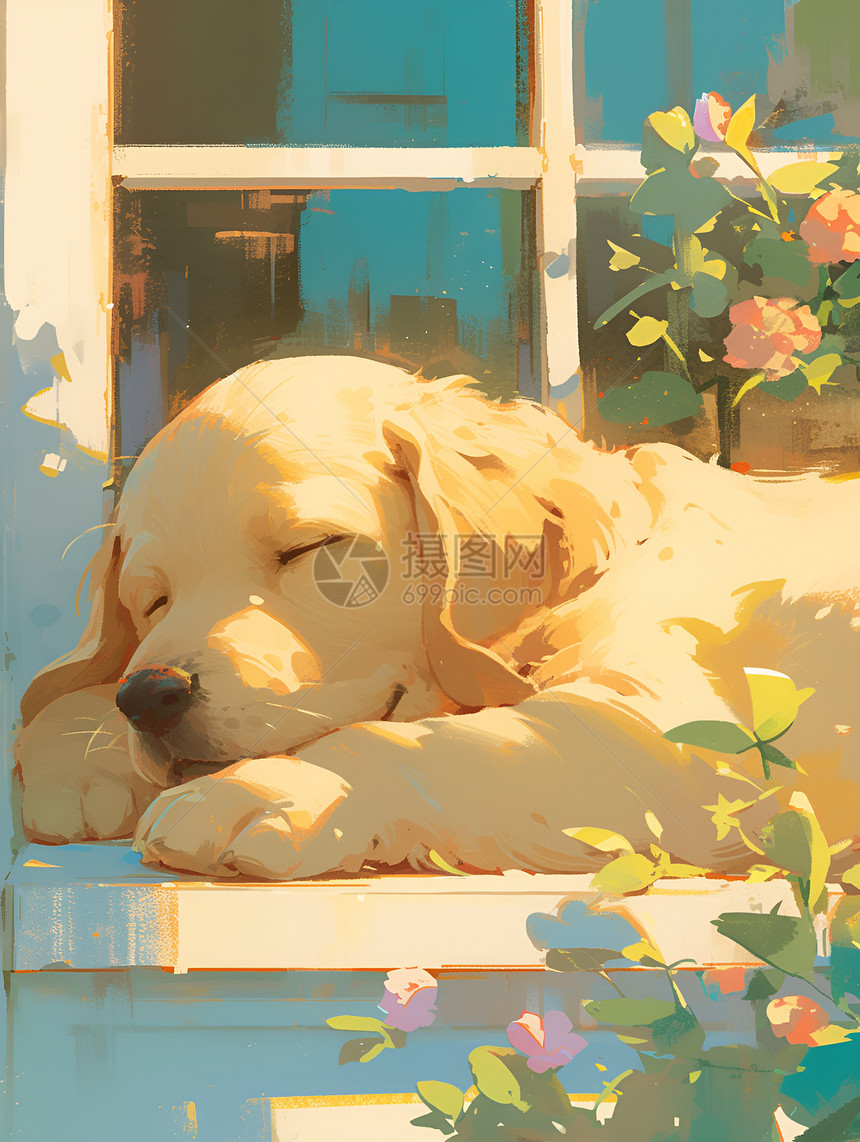 阳光里睡觉的小狗图片