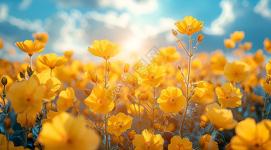黄色花卉边框春天户外盛开的花朵背景
