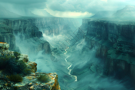 壮丽峡谷仙境背景图片