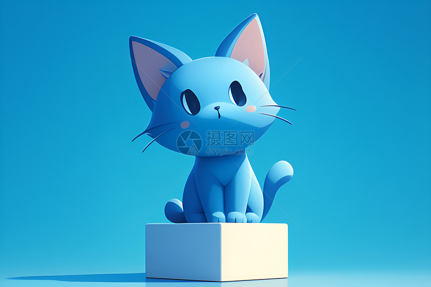 蓝猫坐在蓝色背景上图片