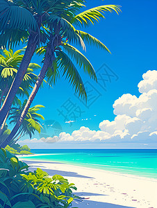 热带海滩的棕榈林高清图片