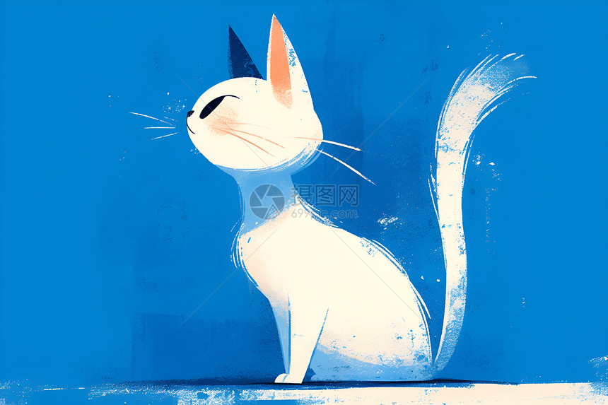 白色猫咪卡通插画图片