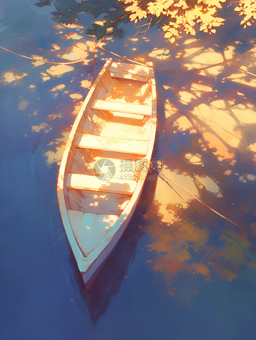光影里的小木船图片