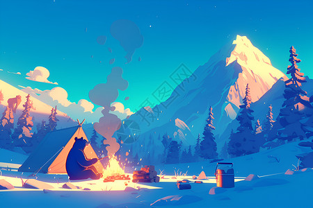 雪山下露营的帐篷背景图片