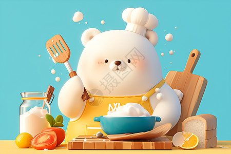 可爱的白熊厨师高清图片