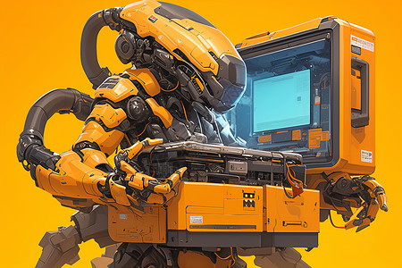 人工智能产业黄色的机器人插画