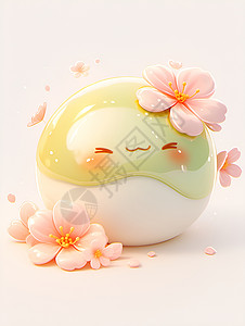 红糖麻糍绿色花朵点缀的麻糍插画