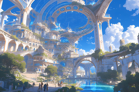 梦幻的城市建筑背景图片