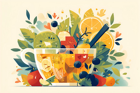蔬菜摆放美味的水果插画插画