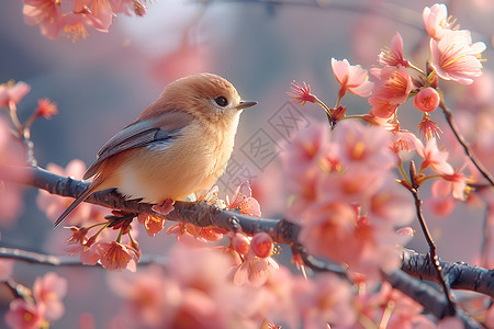 小鸟和桃花树枝上的小鸟背景