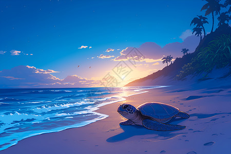 海龟在沙滩上插画