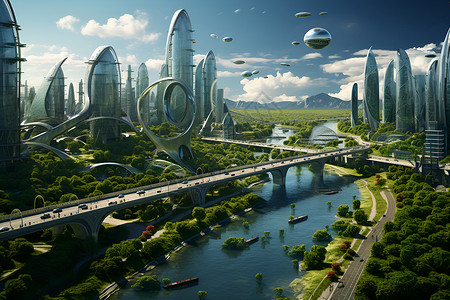 未来城市河流背景图片