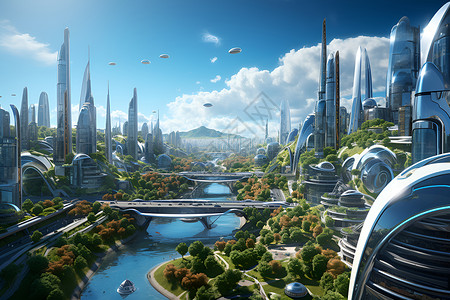 城市河流码头未来科技城市设计图片