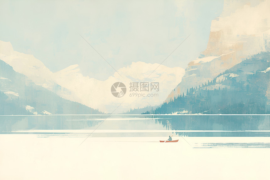 寂静之湖上的孤舟图片