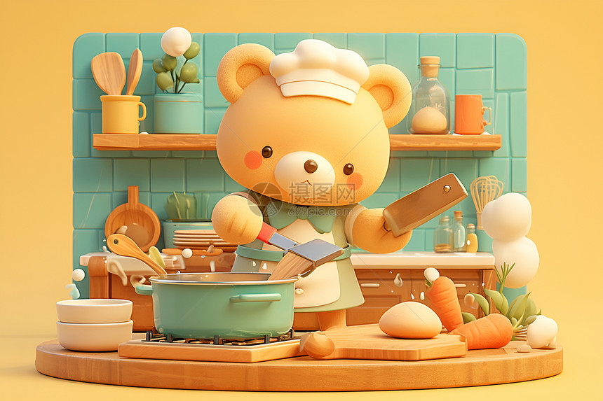 用锅烹饪的熊图片