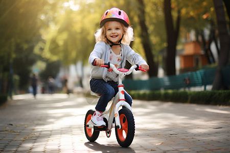 小女孩骑车公园骑车高清图片