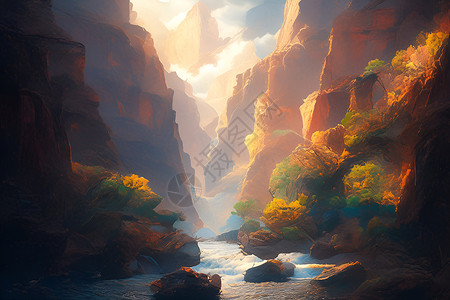 王者峡谷峡谷中的壮丽景色插画