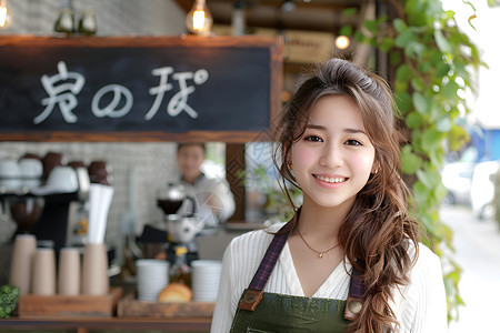 咖啡馆门口的女孩背景