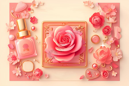 护肤品盒子樱花与香水产品设计图片