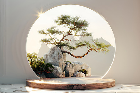 松树素材古风山水魅影设计图片
