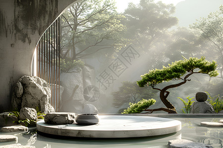 中式园林舞台背景图片