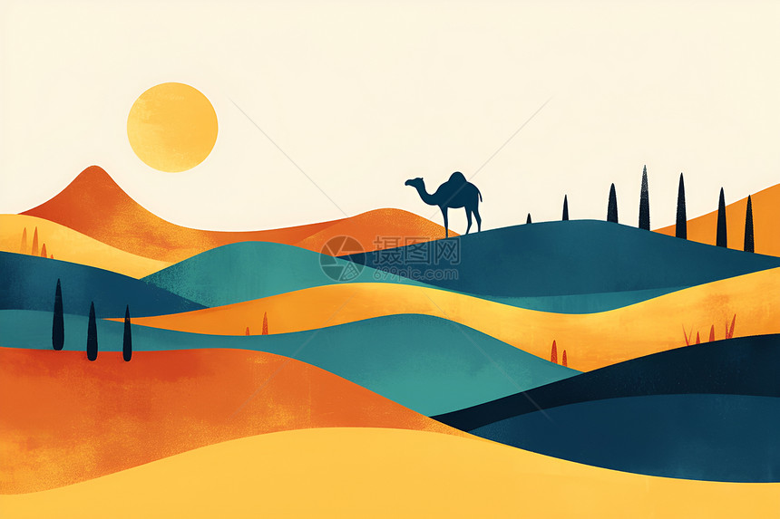 极简风沙丘骆驼图片