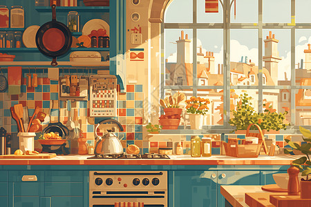 梦幻的厨房背景图片