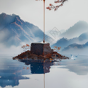 湖中鸳鸯戏水湖中的巧克力蛋糕设计图片