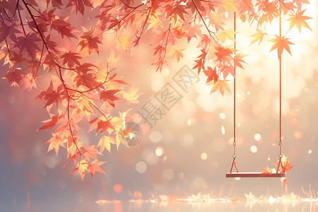 秋日枫树下的秋千背景图片