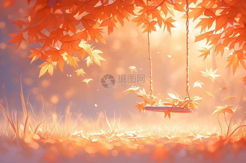 枫树下的秋千图片