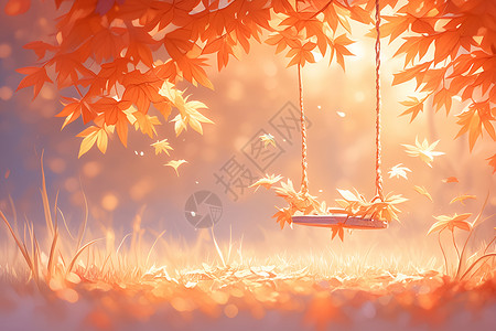 枫树下的秋千背景图片