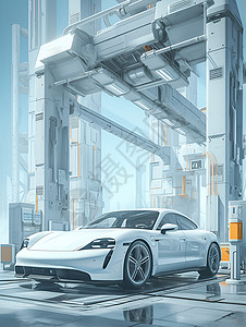 泵超现实的白色汽车插画