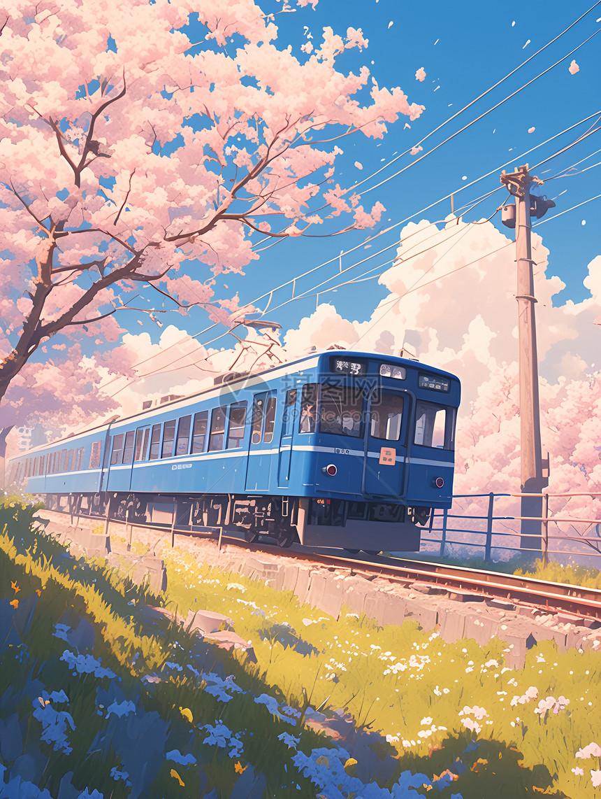 火车穿越春天图片
