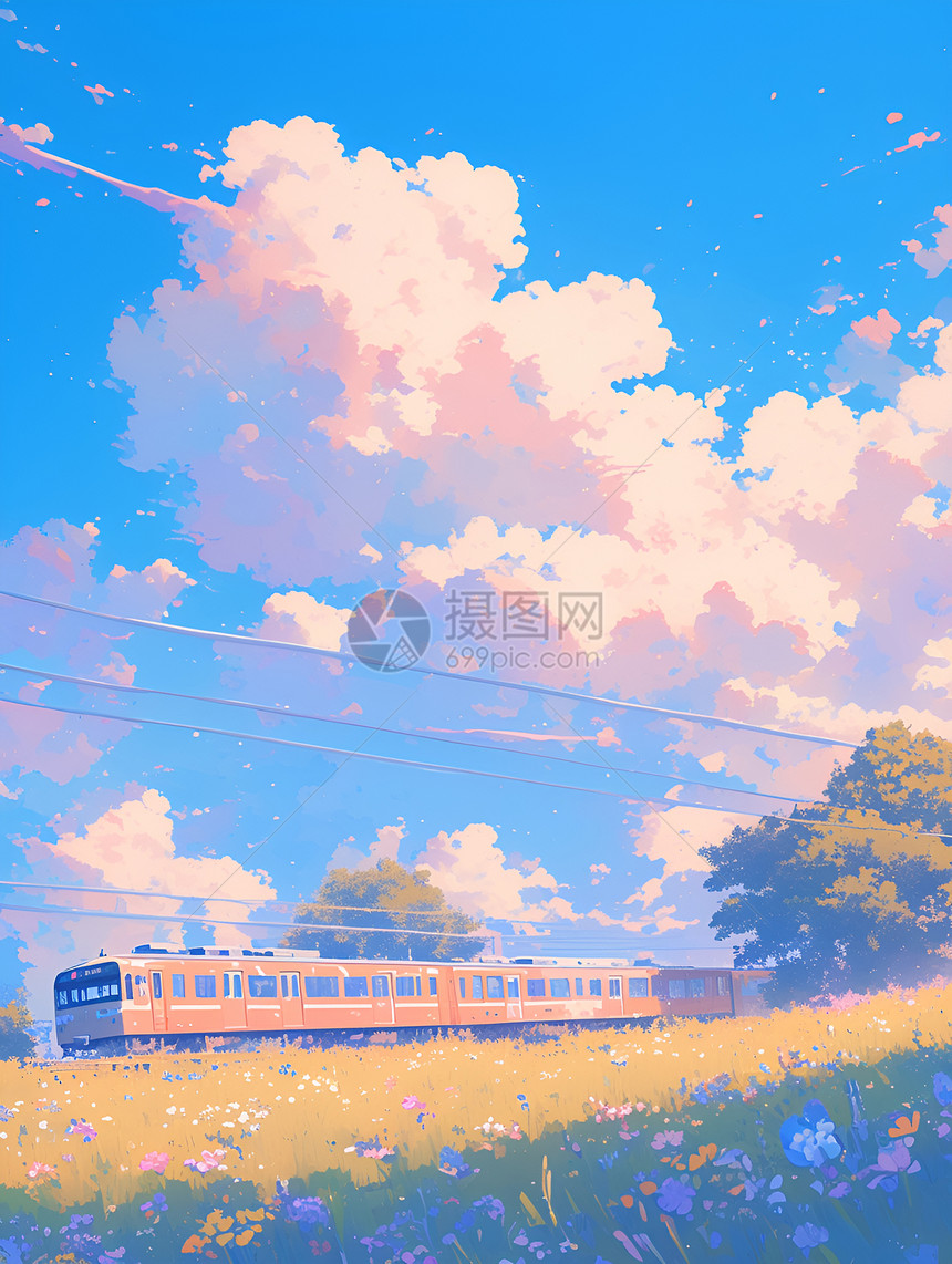 列车驶向花海图片