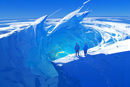 万年冰洞冰洞前的两人插画