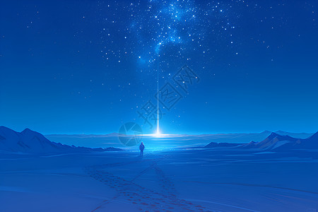 星空雪地雪地里的神秘光束插画