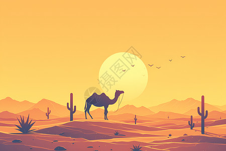 沙漠中的日落美景背景图片