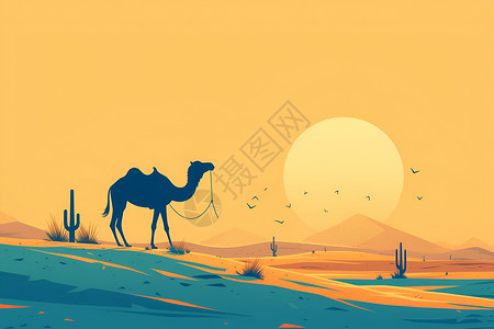 沙漠中的日落场景背景图片