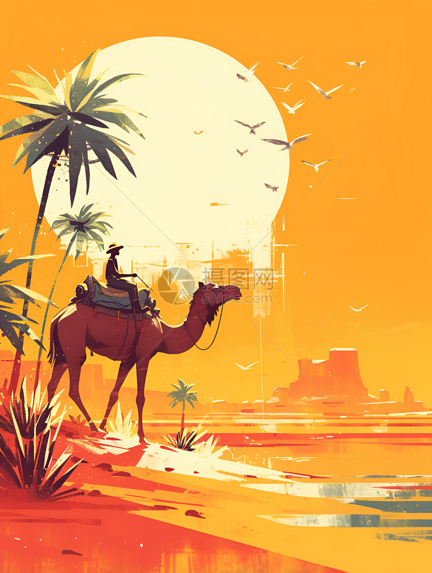 宁静沙漠中的骆驼图片