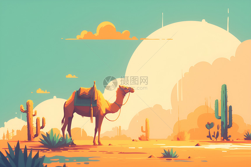 夏季沙漠中的骆驼图片