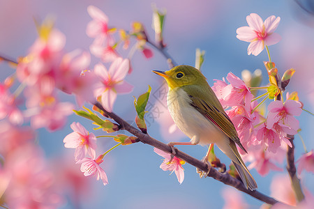 树枝上小鸟樱花树枝上的小鸟背景