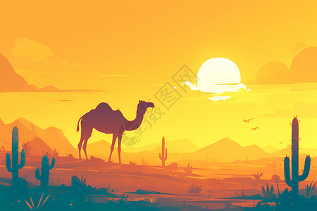 沙漠的黄昏美景背景图片