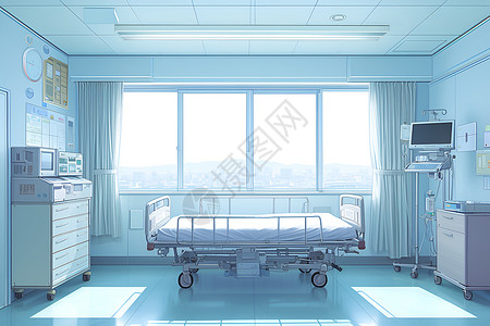窗帘背景窗宽敞明亮的病房插画