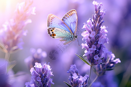 沐浴阳光蝴蝶美丽的鲜花背景