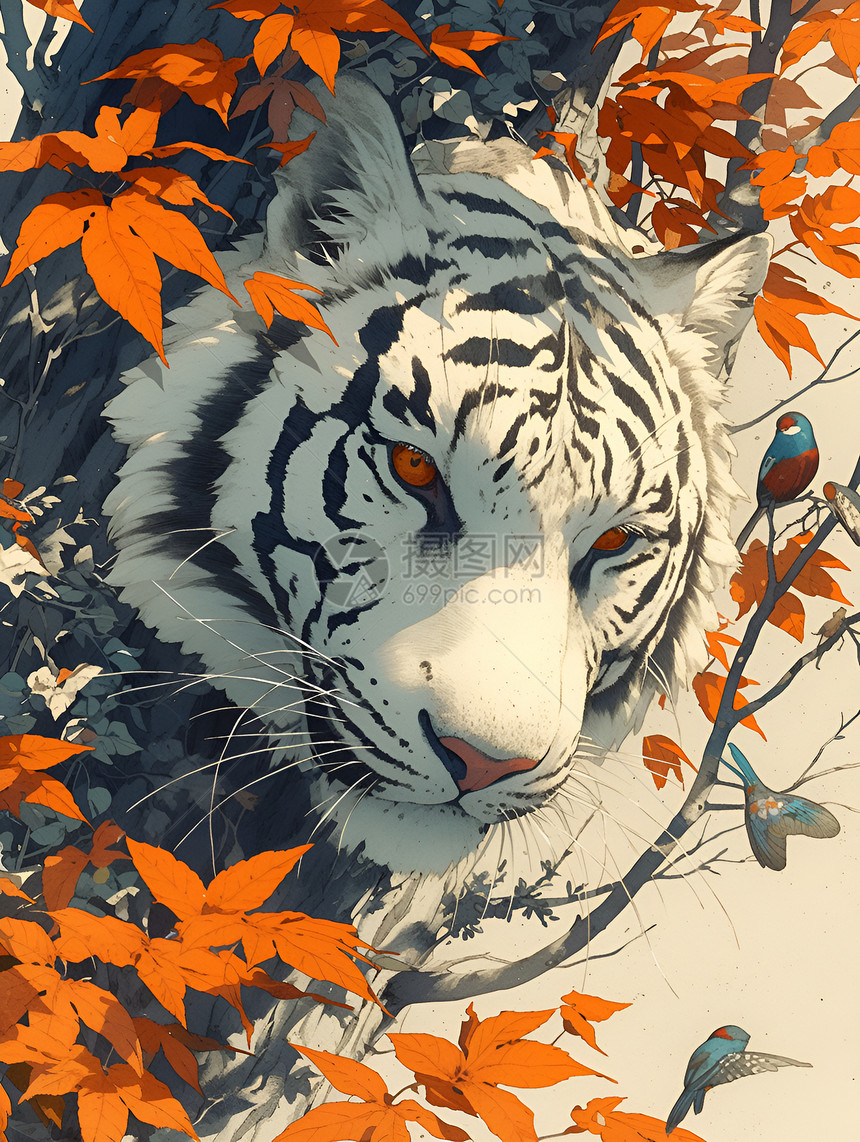 秋林中的老虎图片