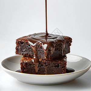 美味蛋糕淋上巧克力酱高清图片